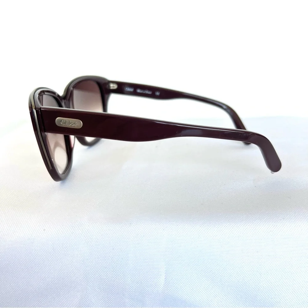 CHLOÈ CL 2138 C03 135 Brown Gradient Lens Brown Silver Frame Cat Eye Sunglasses